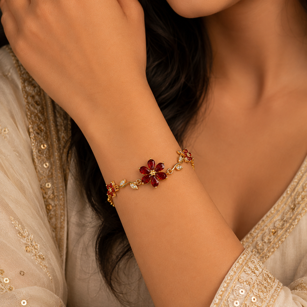 18K Ruby Floral Crystal Bracelet