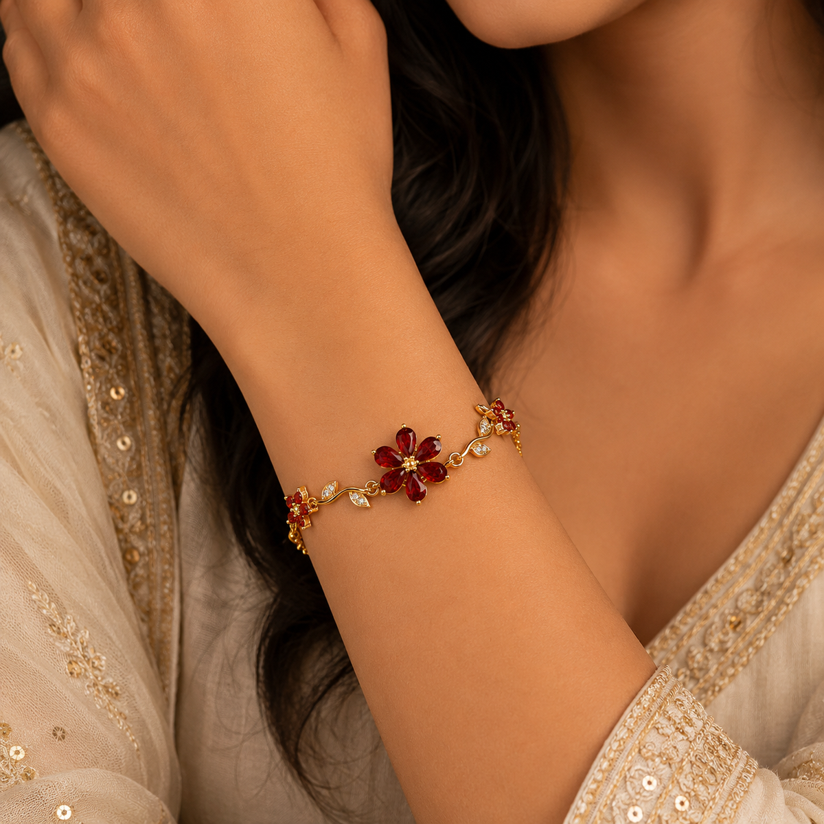 18K Ruby Floral Crystal Bracelet