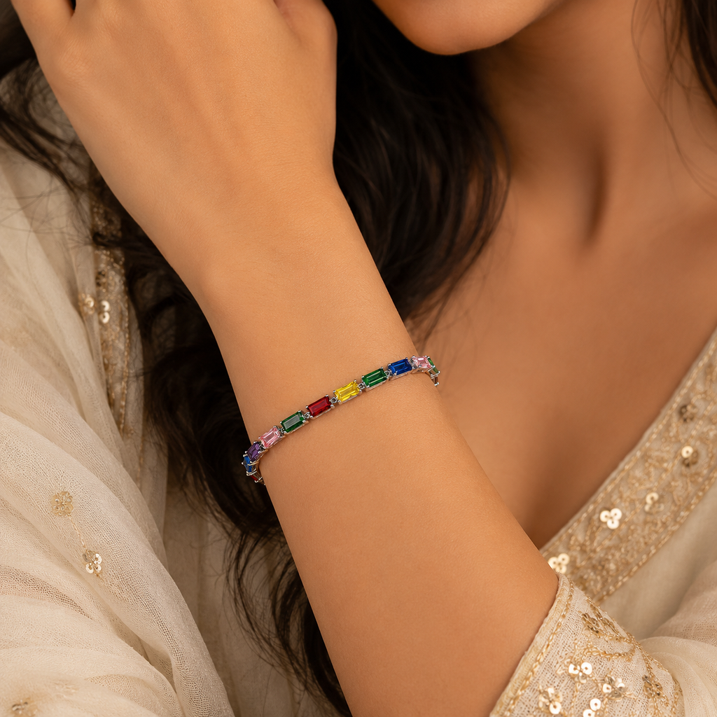18K Rainbow Baguette Crystal Tennis Bracelet