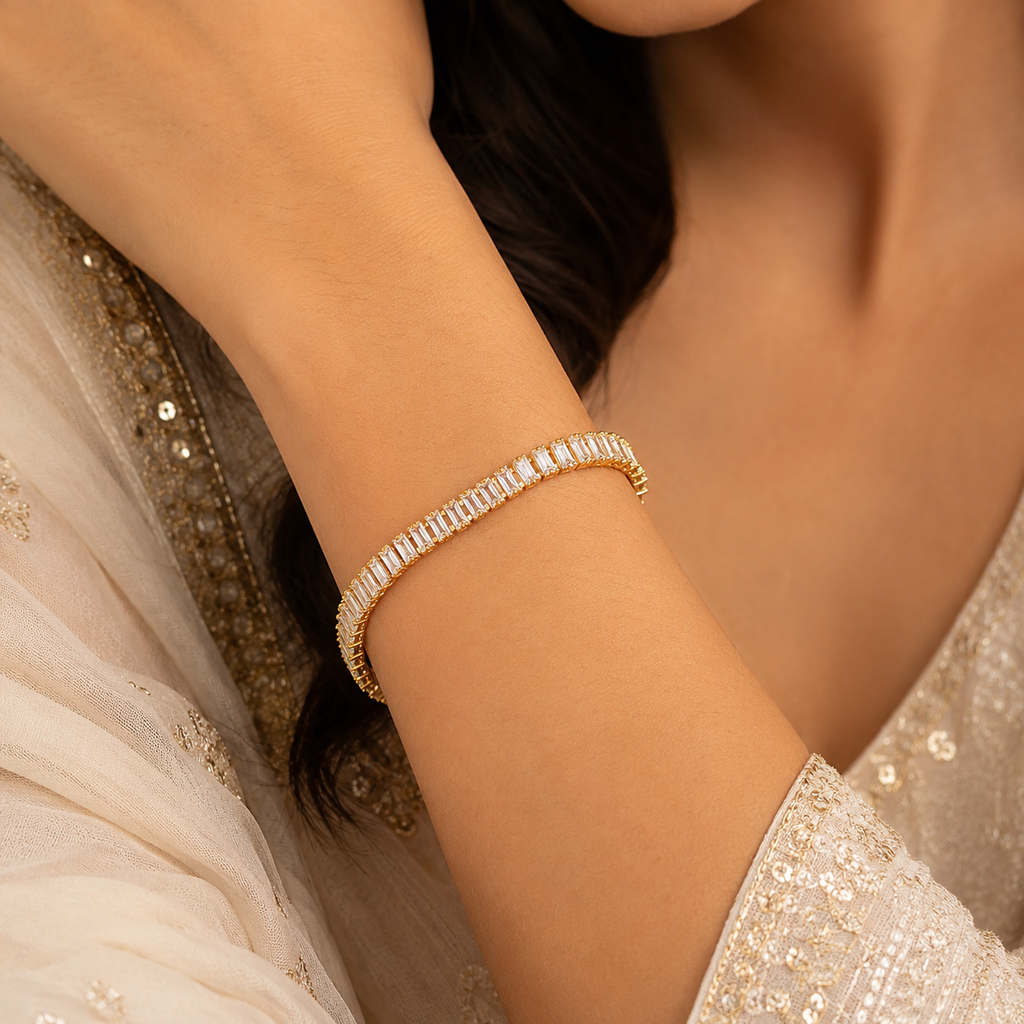 18K Baguette Crystal Tennis Bracelet