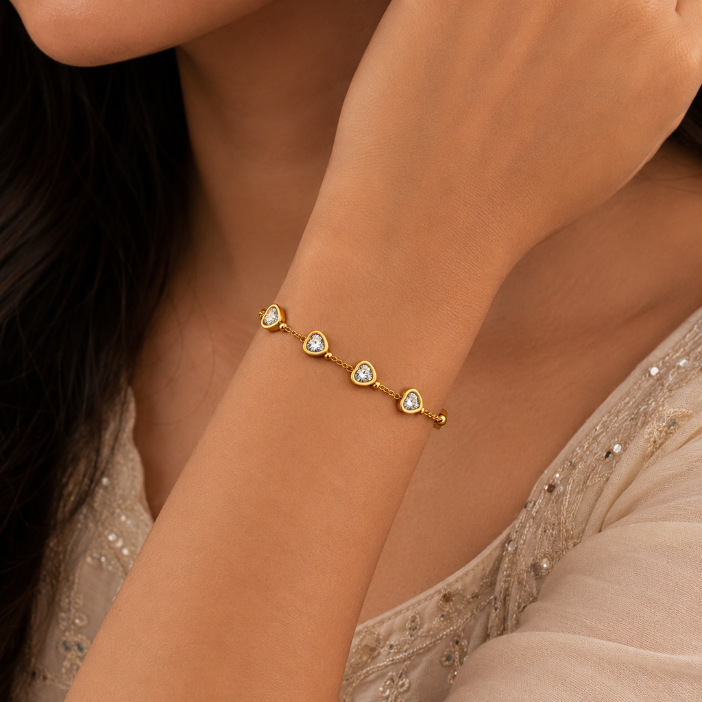 18K Heart Crystal Charm Bracelet