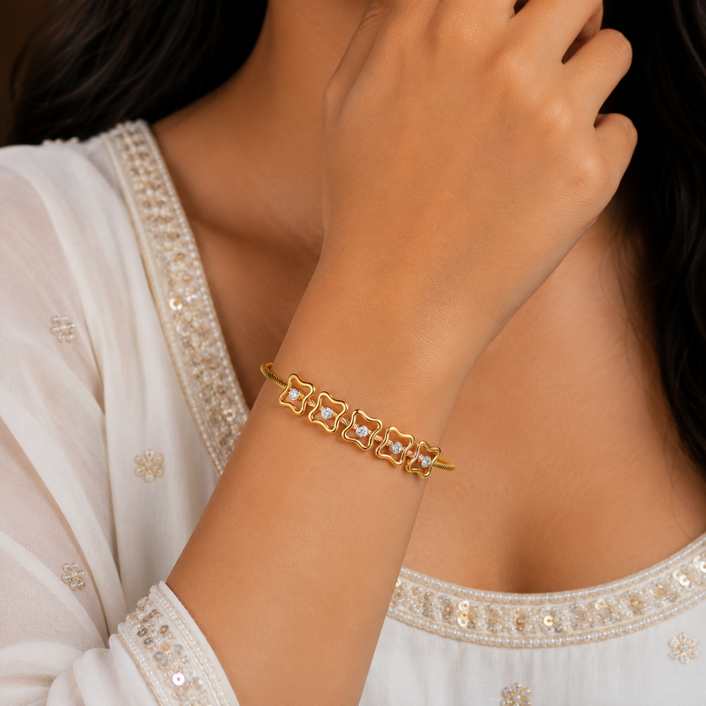 18K Crystal Clover Cable Bracelet