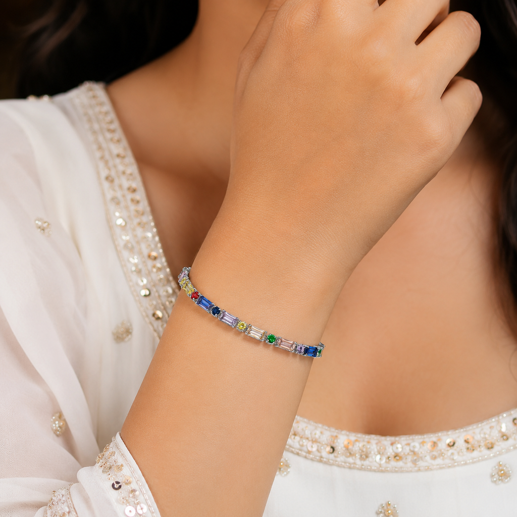 18K Multicolor Crystal Tennis Bracelet