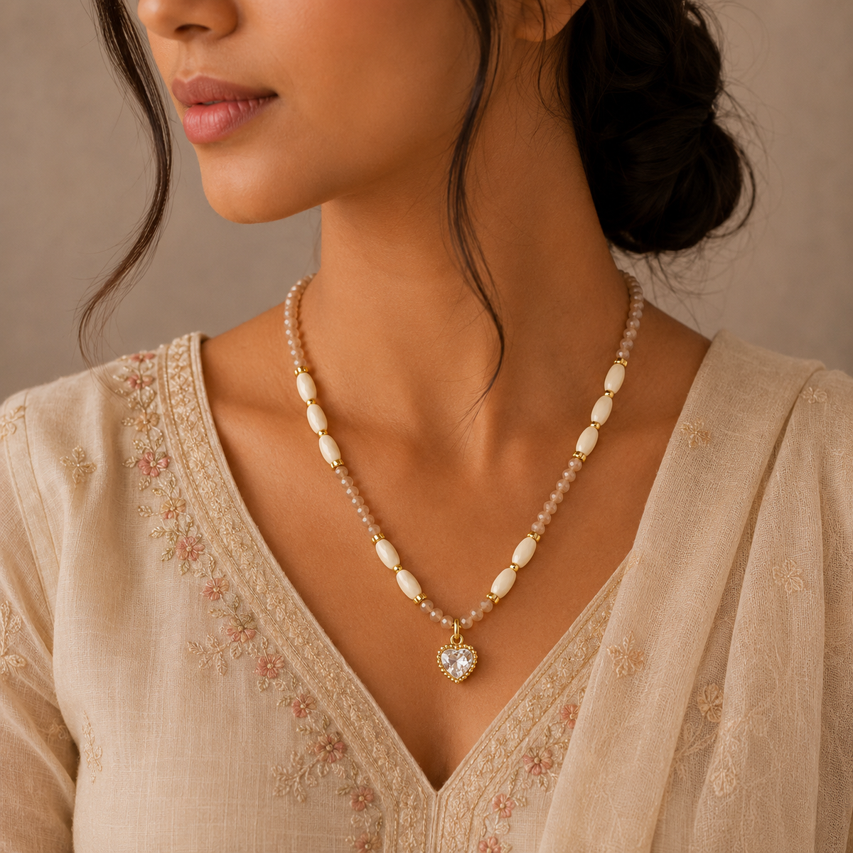 18K Heart Pearl Necklace