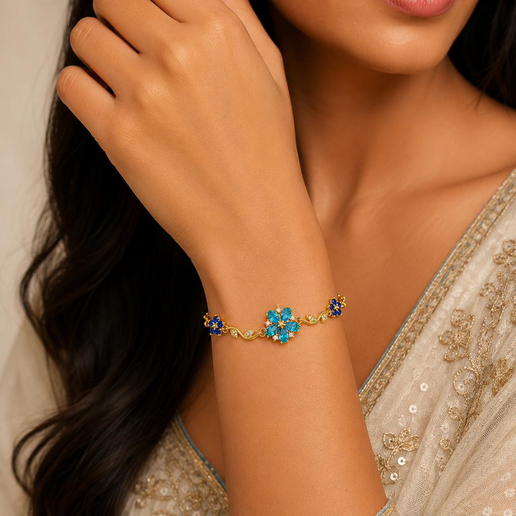 18K Blue Floral Crystal Bracelet