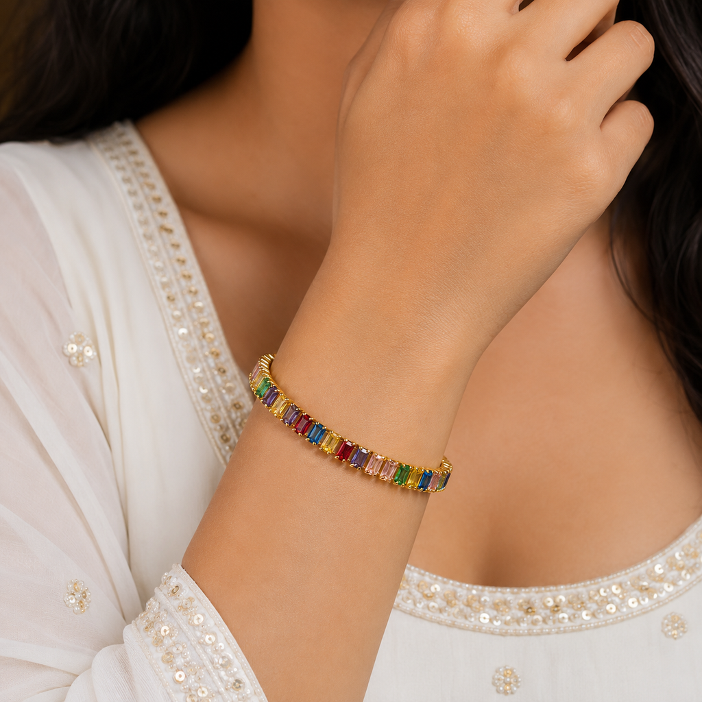 18K Rainbow Crystal Tennis Bracelet