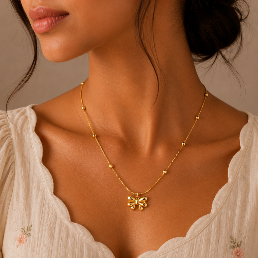 18K Golden Bow Charm Necklace