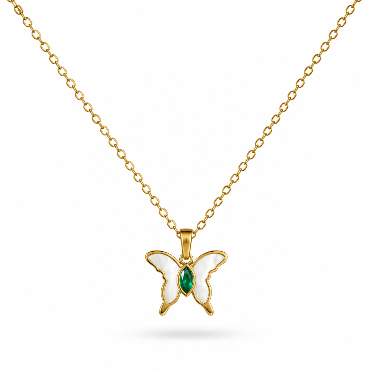 18K Emerald Butterfly Necklace