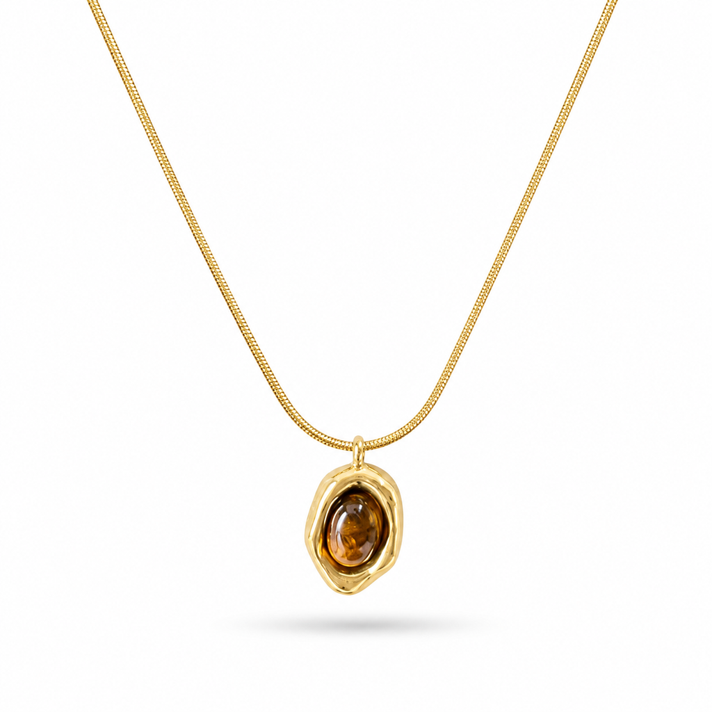 18K Gold Plated Golden Amber Stone Necklace