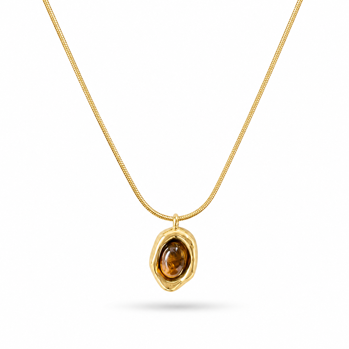 18K Gold Plated Golden Amber Stone Necklace