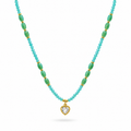 18K Gold Plated Aqua Beaded Heart Necklace