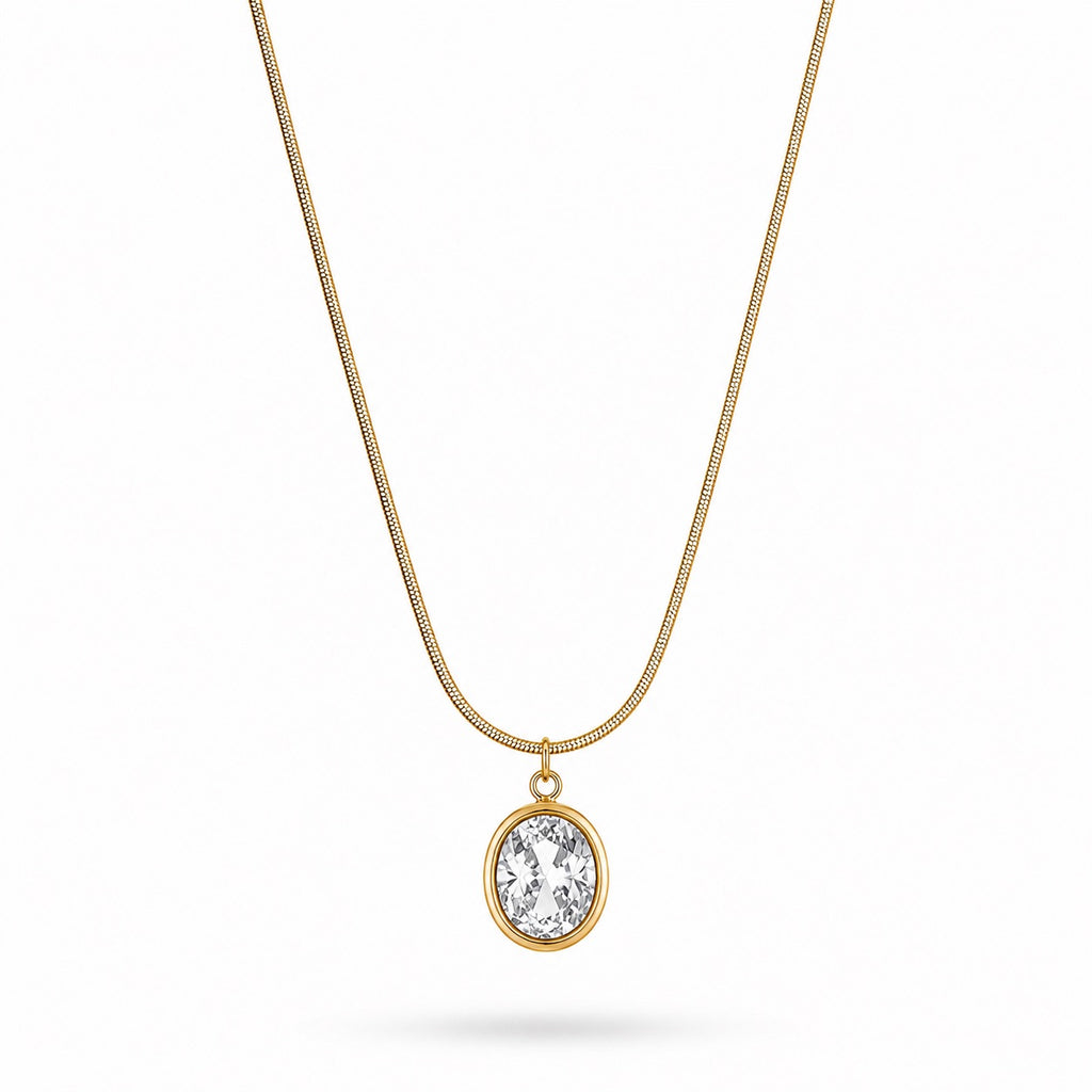 18K Gold Plated Crystal Oval Necklace