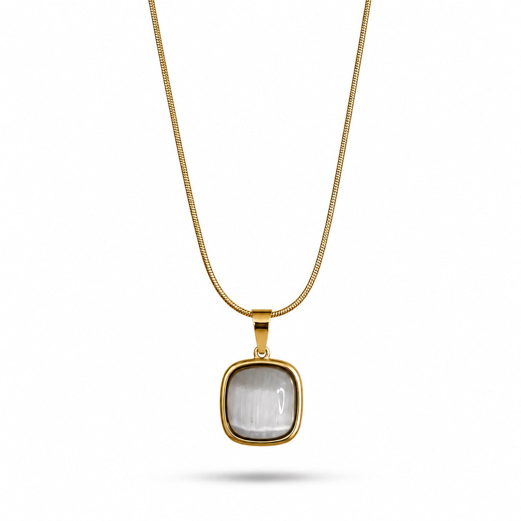 18K Gold Plated White Cat's Eye Necklace