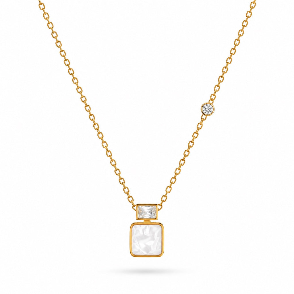 18K Gold Plated White Square Pendant Necklace