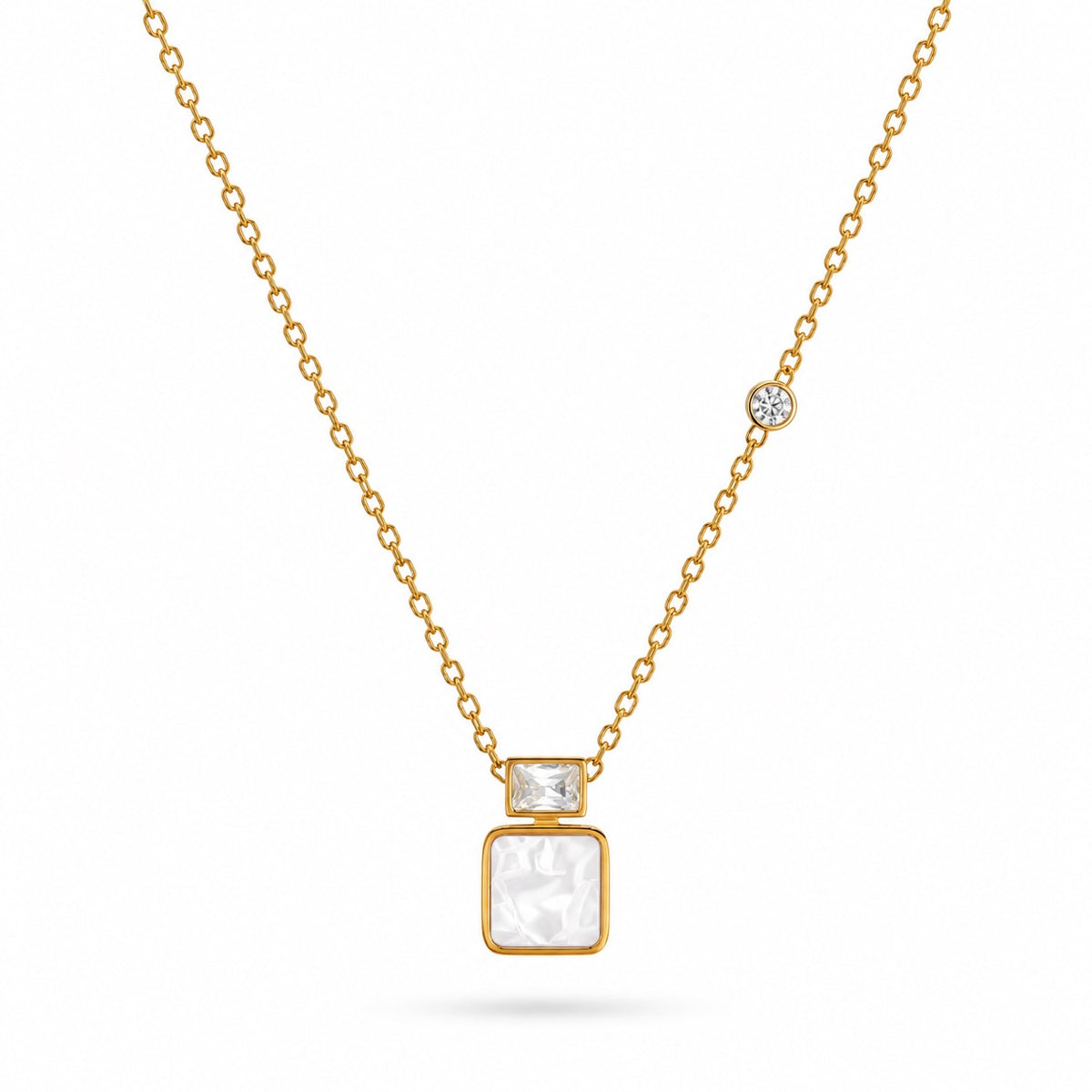 18K Gold Plated White Square Pendant Necklace