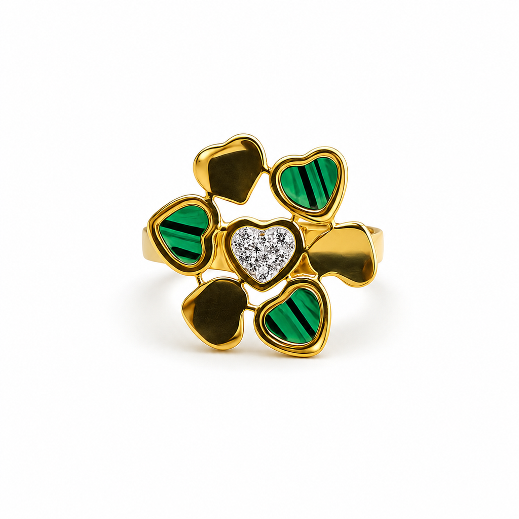 18K Malachite Clover Heart Statement Ring