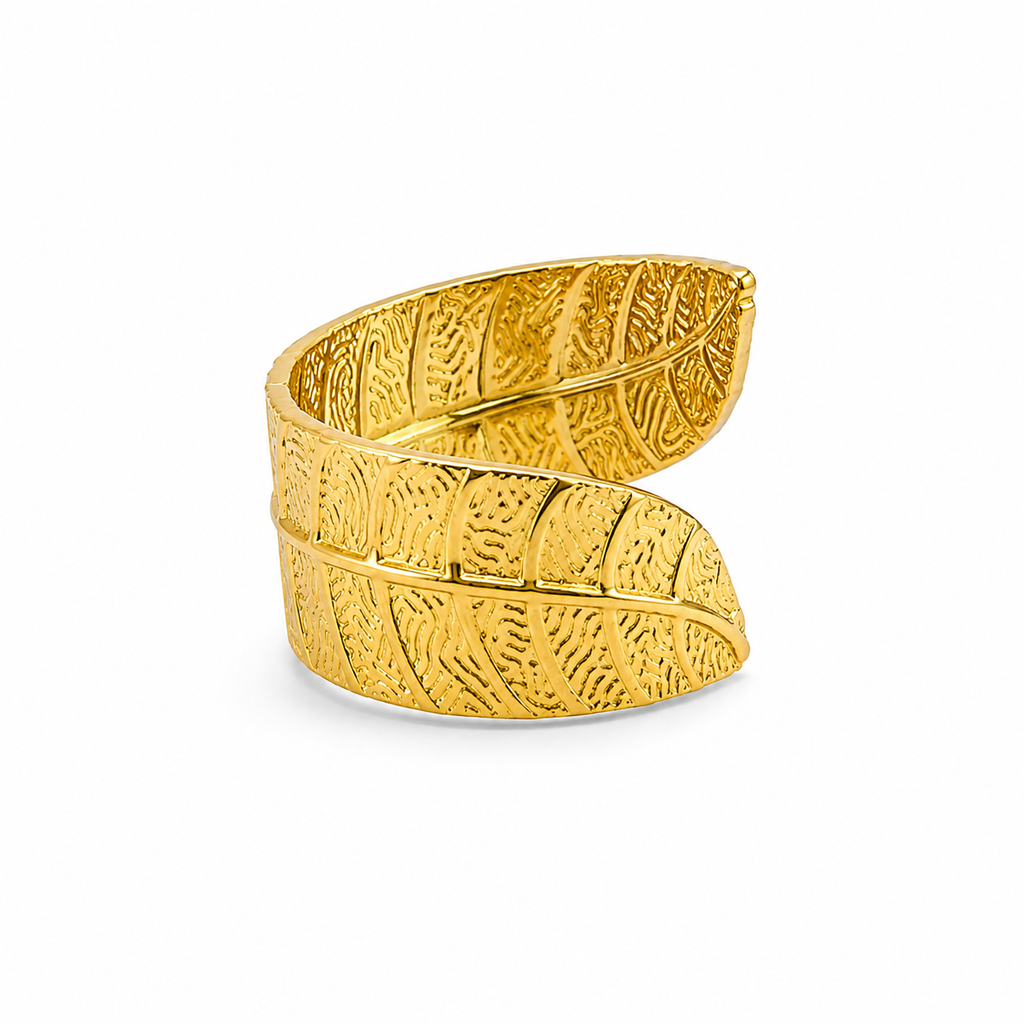 18K Textured Leaf Wrap Adjustable Ring