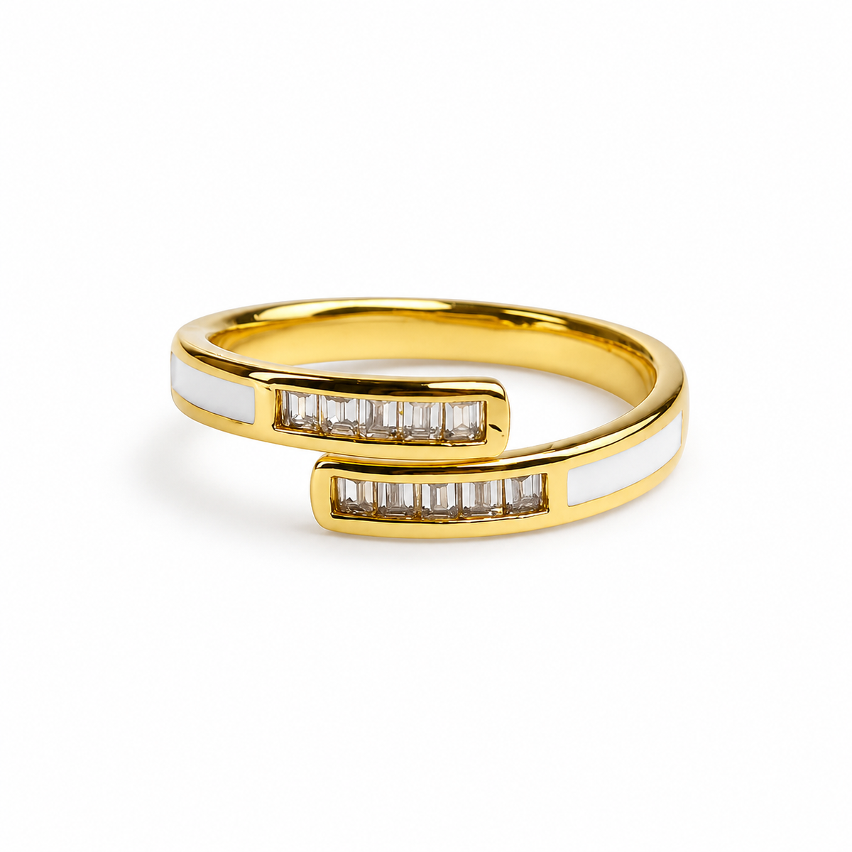 18K Crystal & White Enamel Open Ring