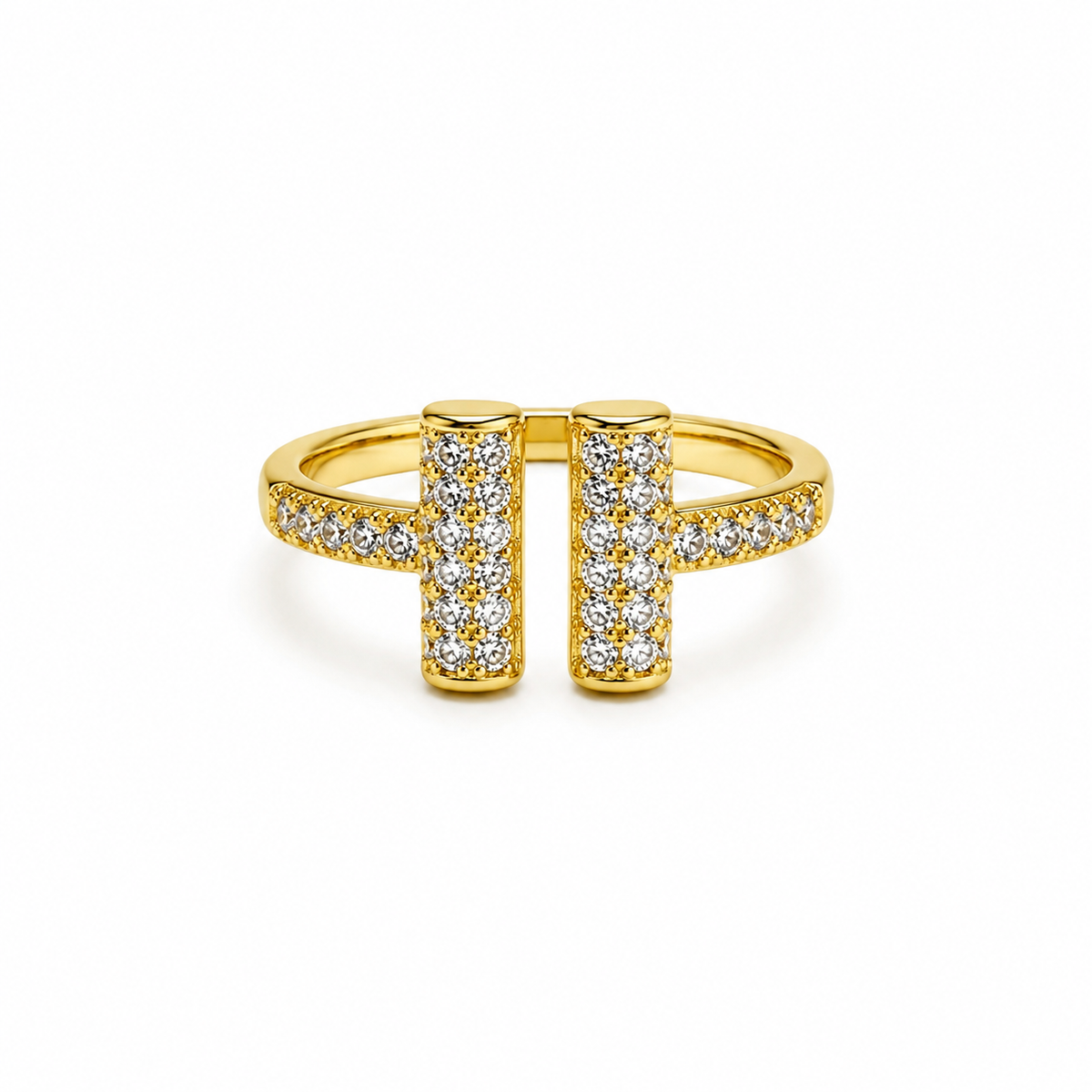 18K Double Bar Crystal Open Ring