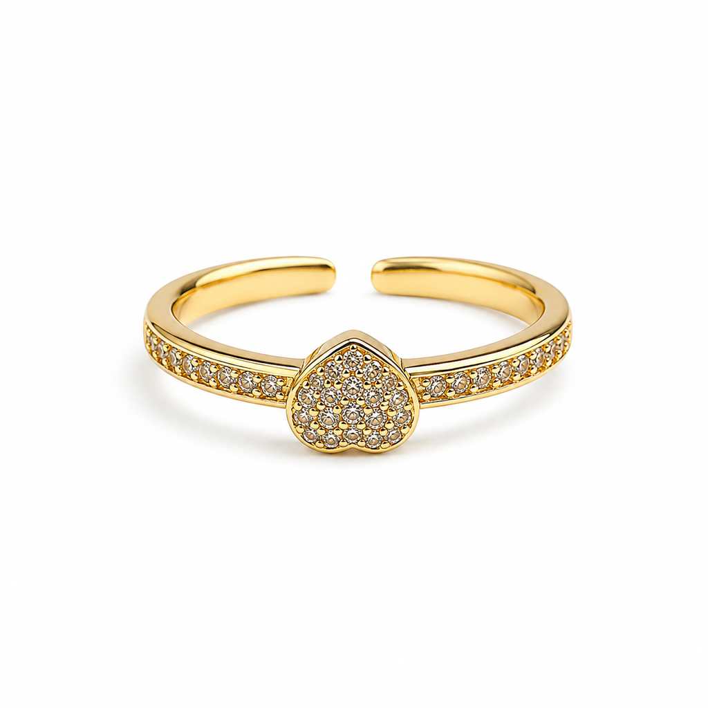 18K Crystal Heart Open Ring