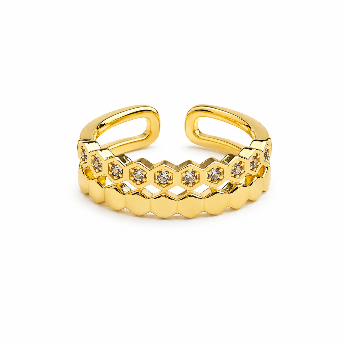 18K Honeycomb Crystal Open Ring