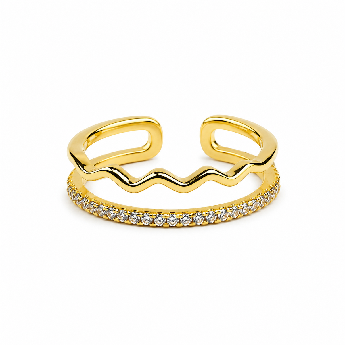 18K Dual Wave Crystal Open Ring