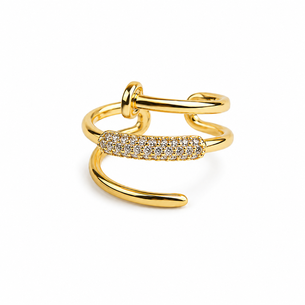 18K Crystal Nail Wrap Open Ring