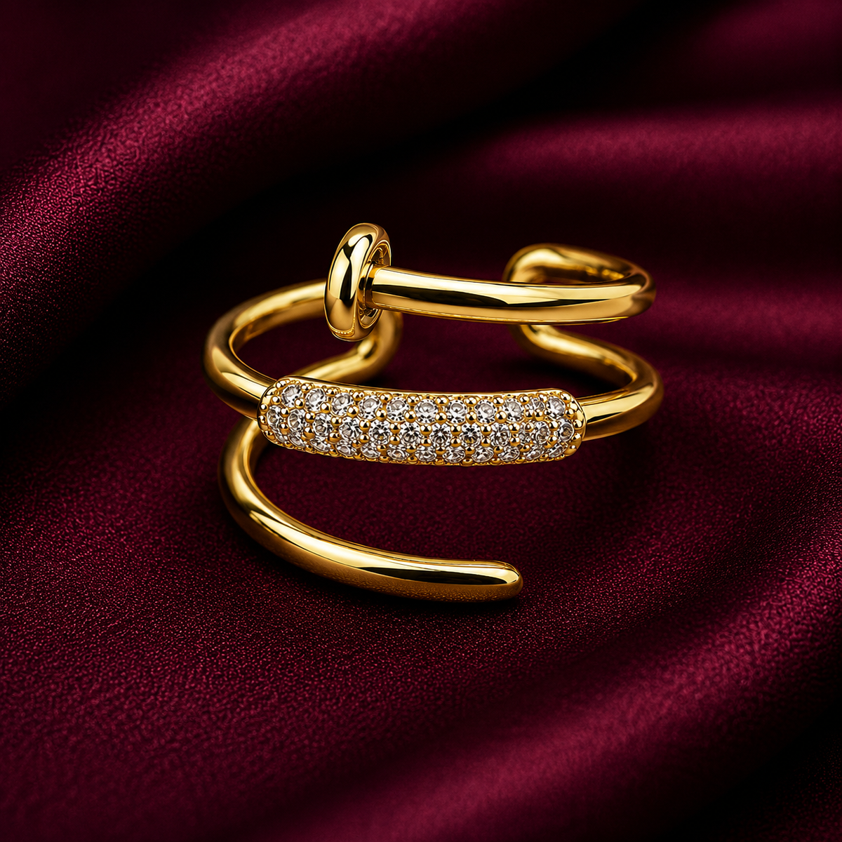 18K Crystal Nail Wrap Open Ring