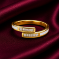 18K Crystal & White Enamel Open Ring