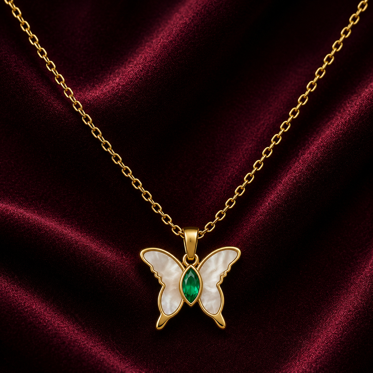 18K Emerald Butterfly Necklace