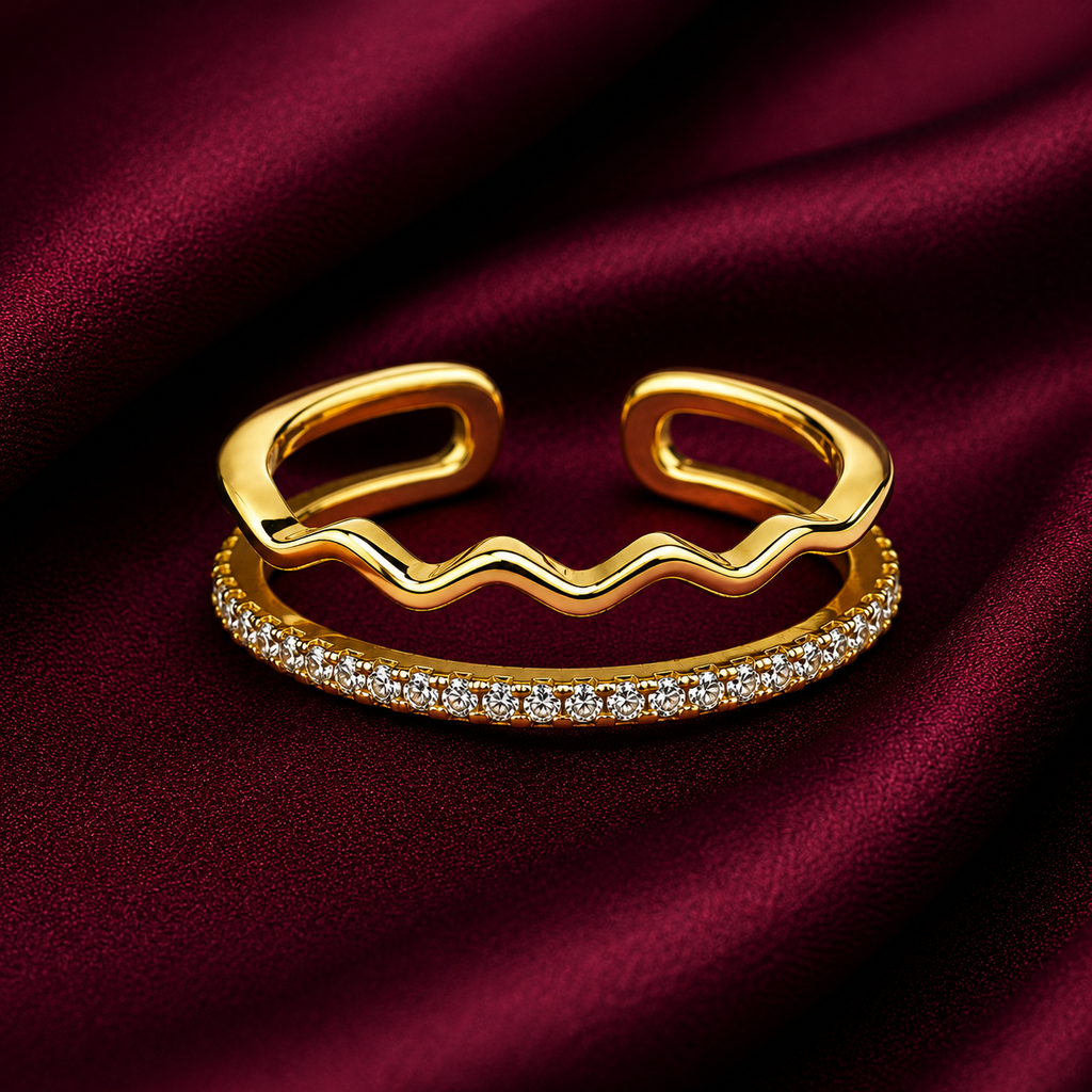 18K Dual Wave Crystal Open Ring