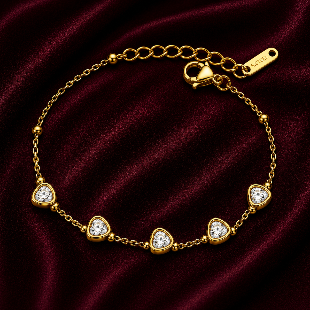 18K Heart Crystal Charm Bracelet