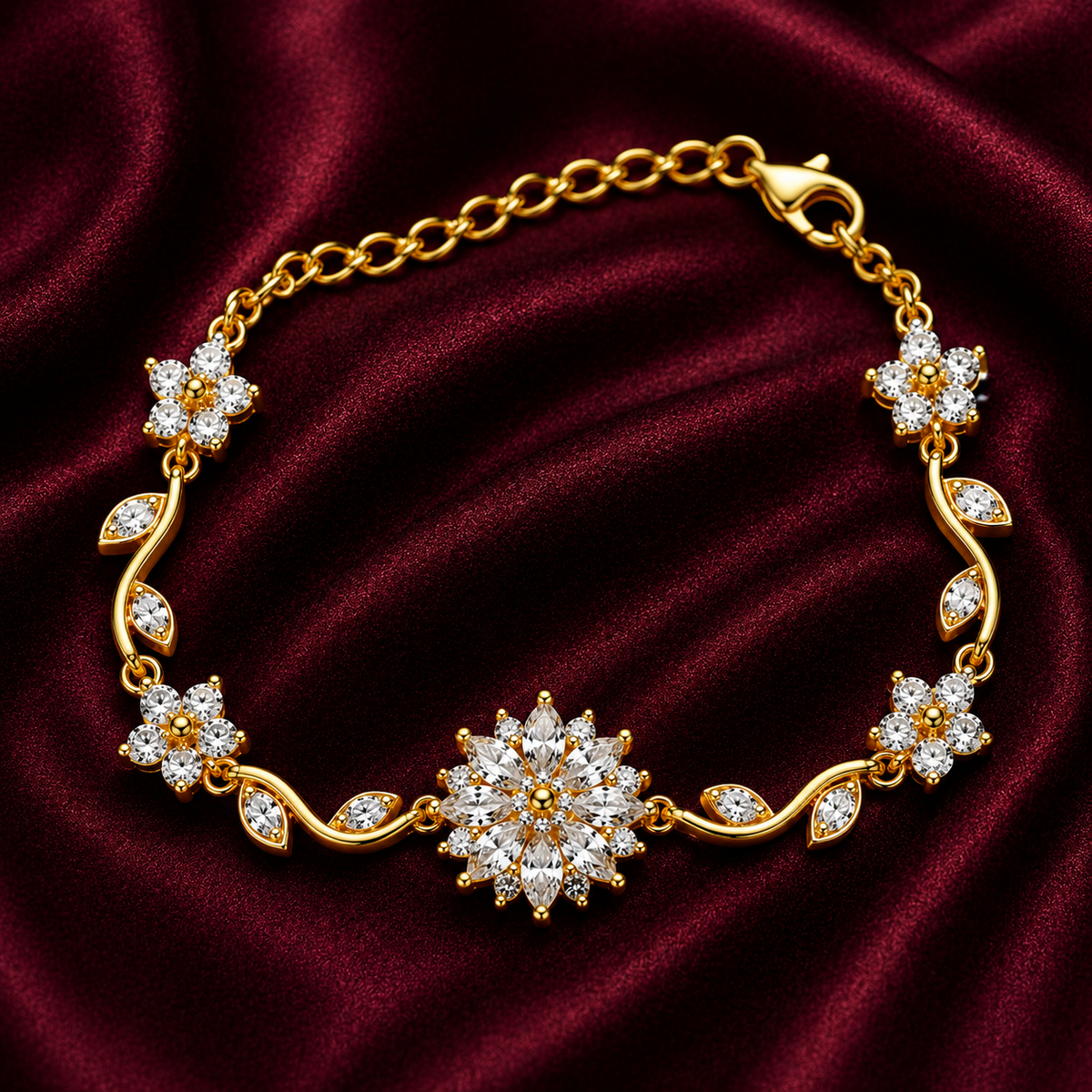 18K Floral Crystal Charm Bracelet