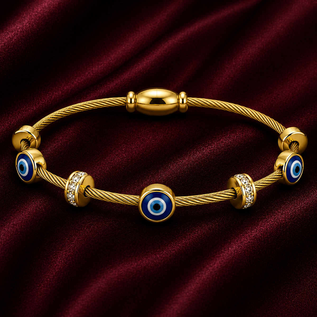 18K Evil Eye Cable Bracelet
