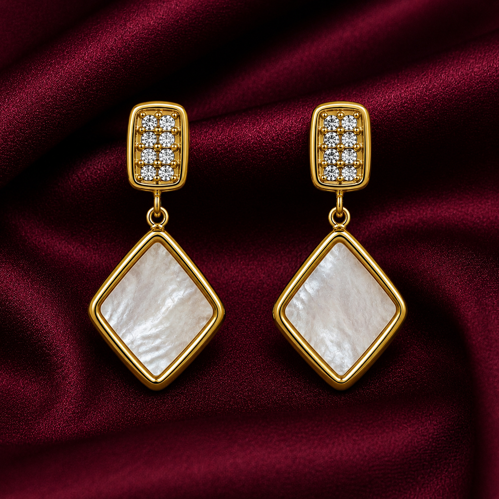 18K Mother of Pearl Diamond Drop Earrings