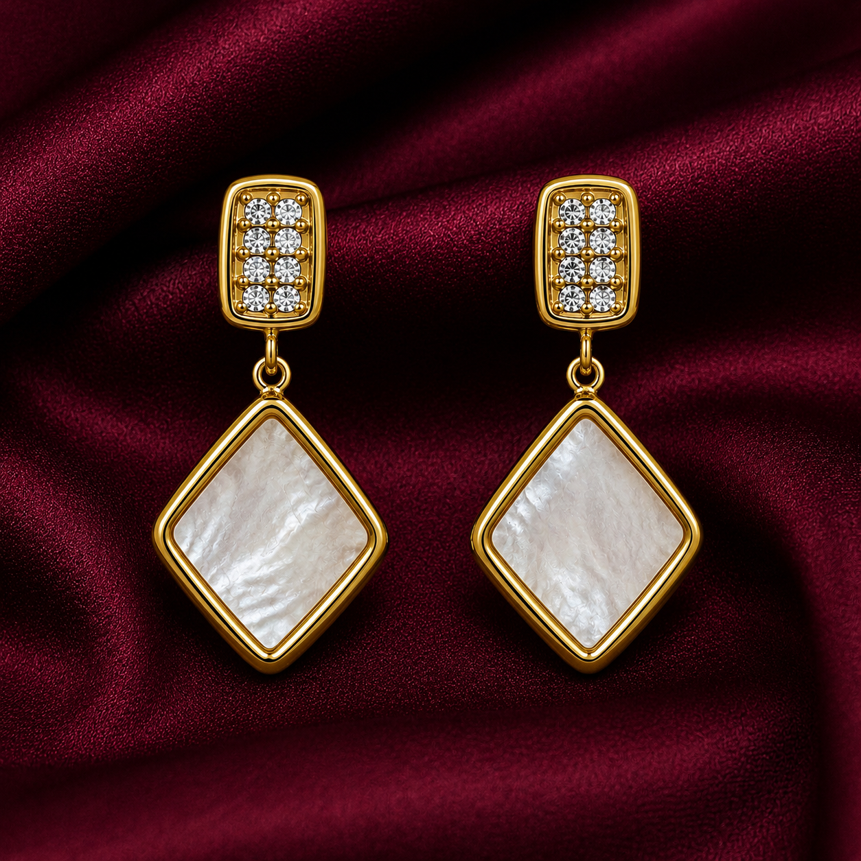 18K Mother of Pearl Diamond Drop Earrings