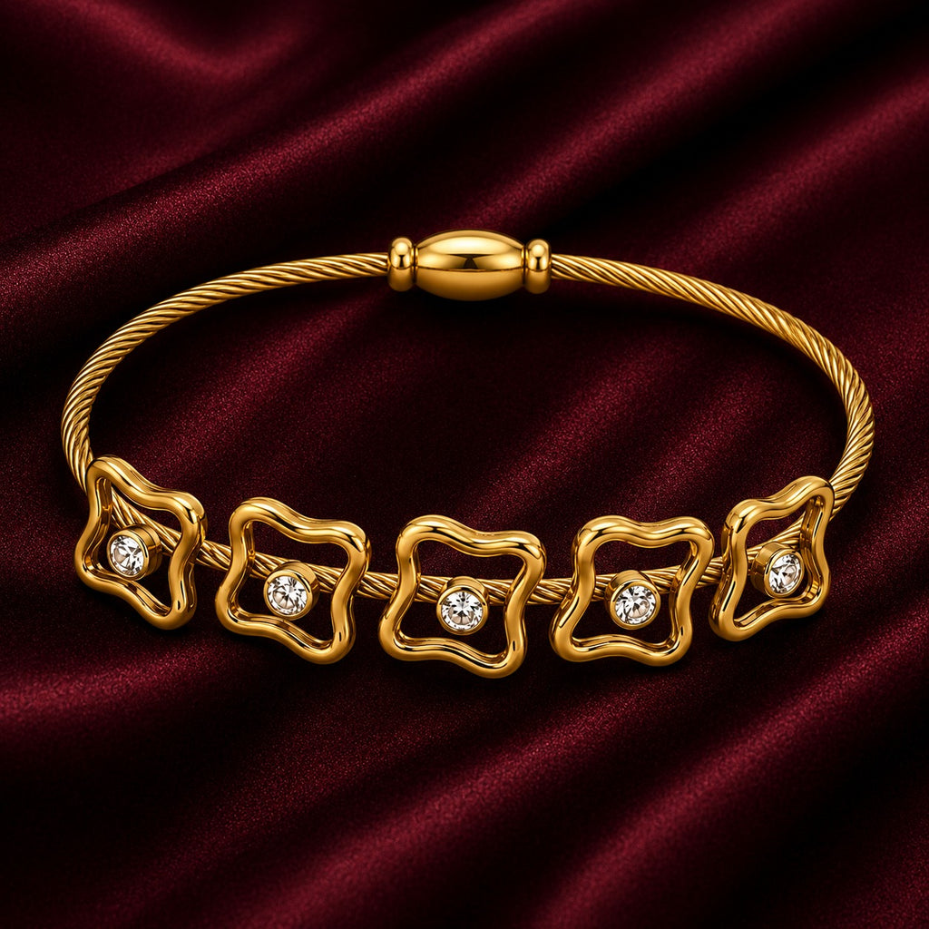 18K Crystal Clover Cable Bracelet