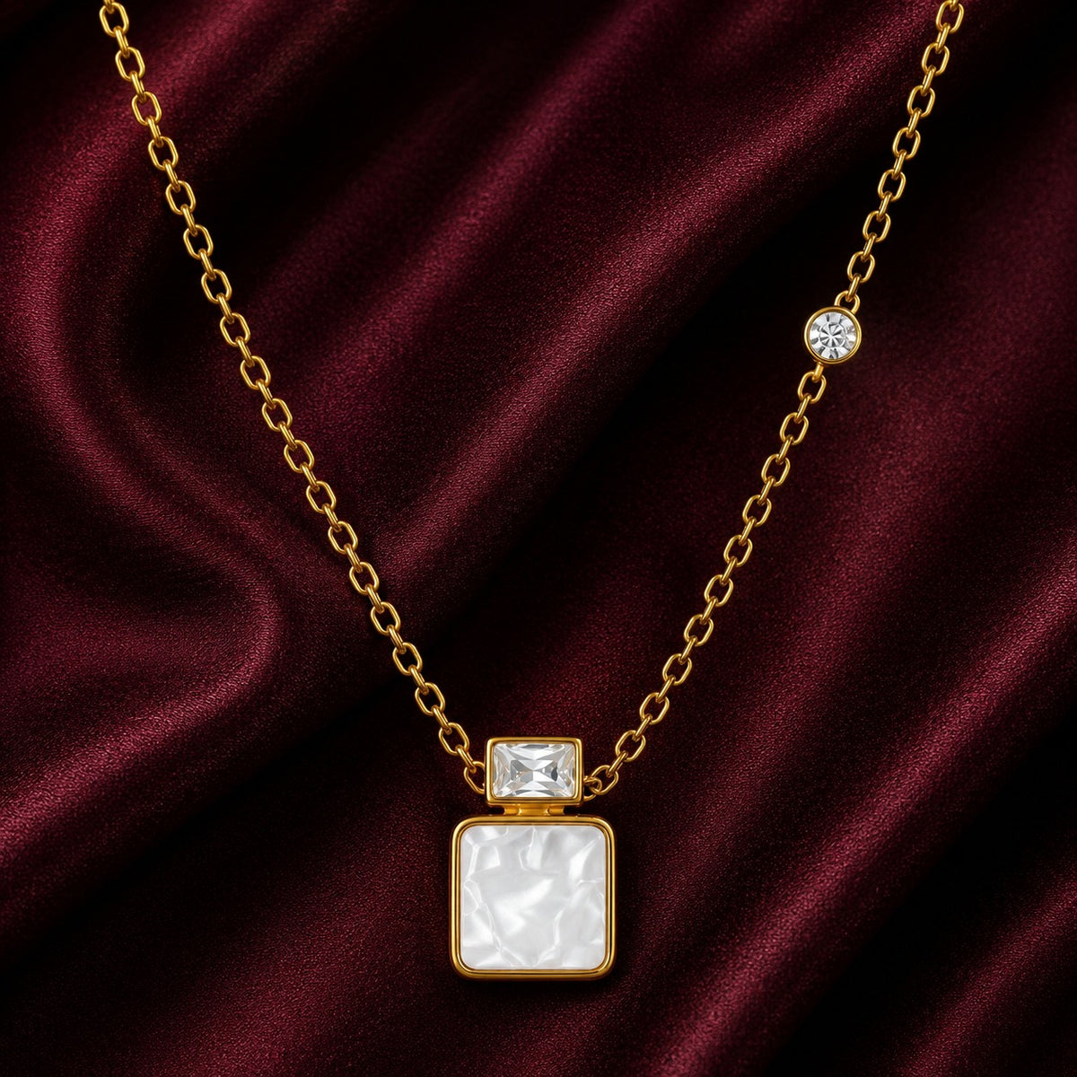 18K Gold Plated White Square Pendant Necklace