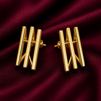 18K Triple Bar Geometric Stud Earrings