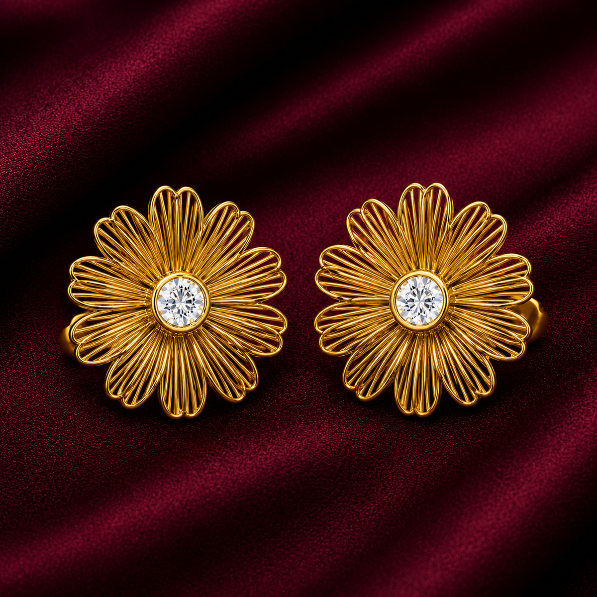 18K Floral Crystal Stud Earrings