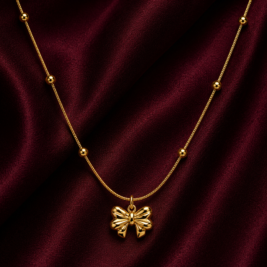 18K Golden Bow Charm Necklace