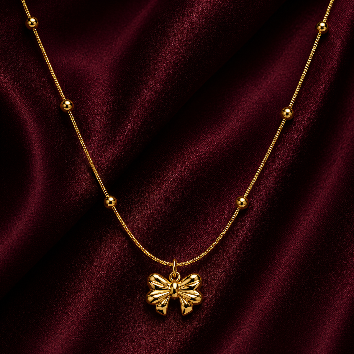18K Golden Bow Charm Necklace