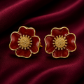 18K Red Bloom Enamel Stud Earrings