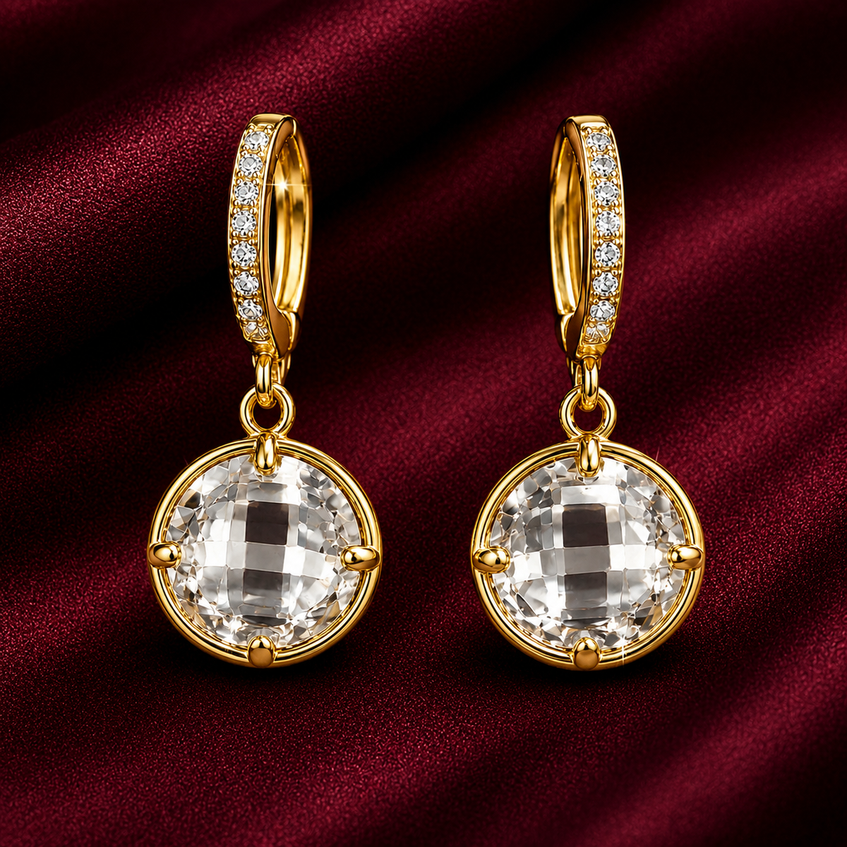 18K Crystal Drop Hoop Earrings