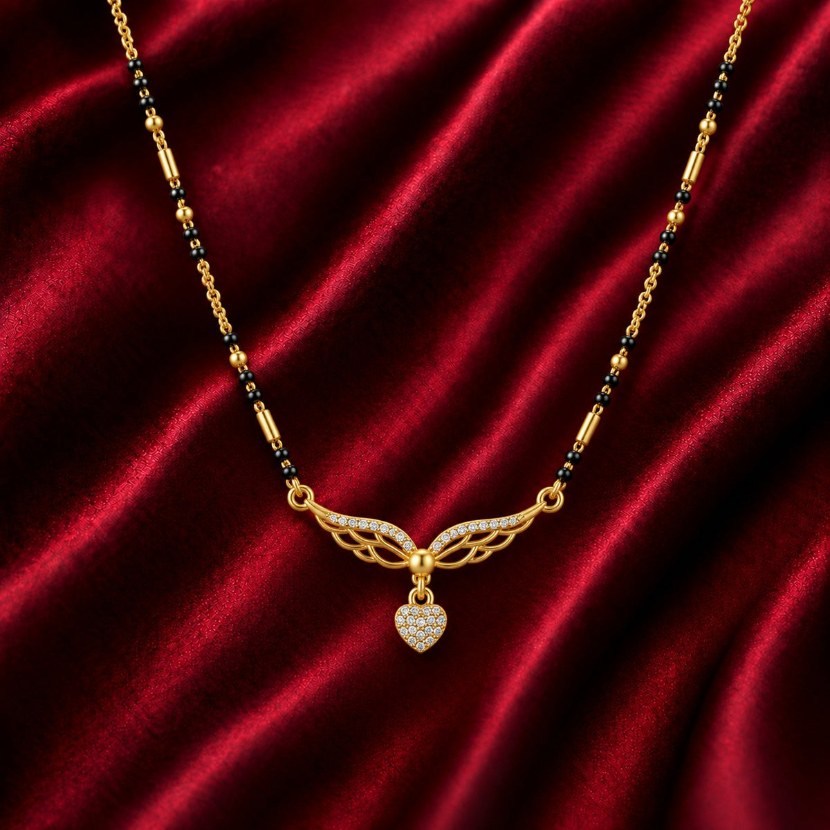 18K Gold Tone Elegant Wing Pendant Mangalsutra