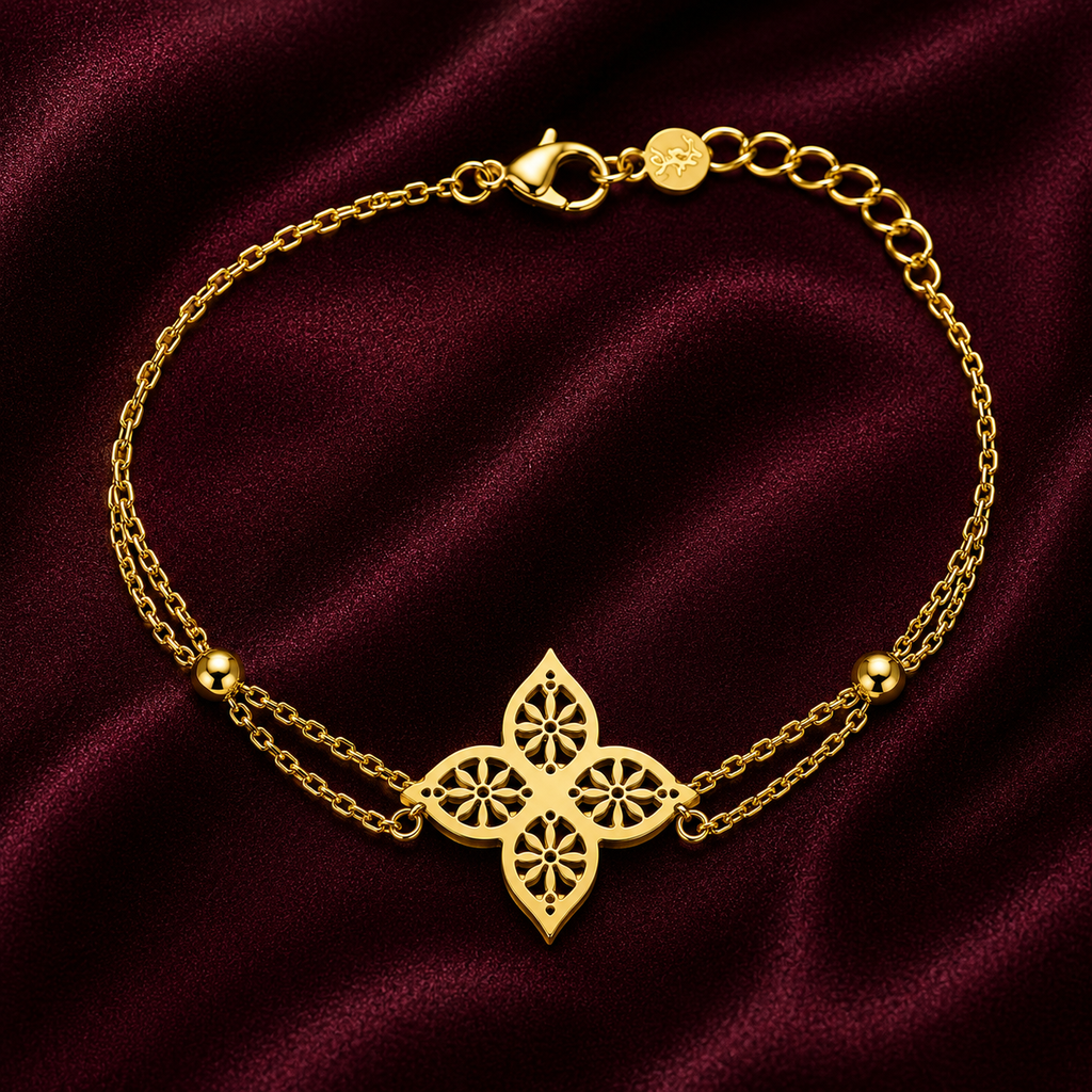 18K Floral Motif Chain Bracelet