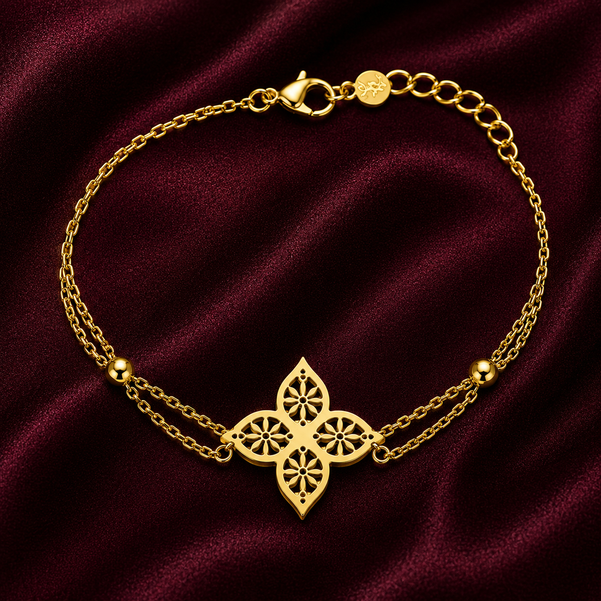 18K Floral Motif Chain Bracelet