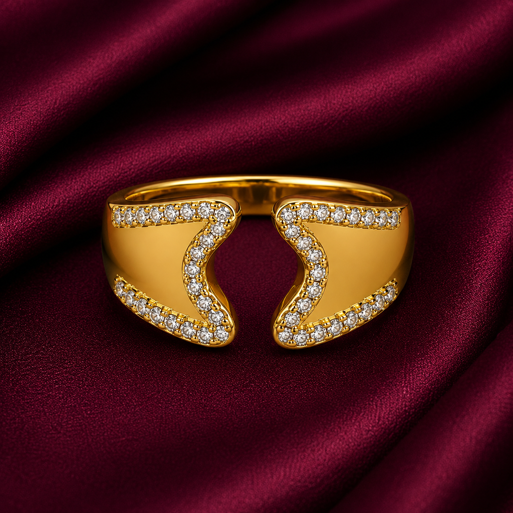 18K Crystal Wave Open Statement Ring