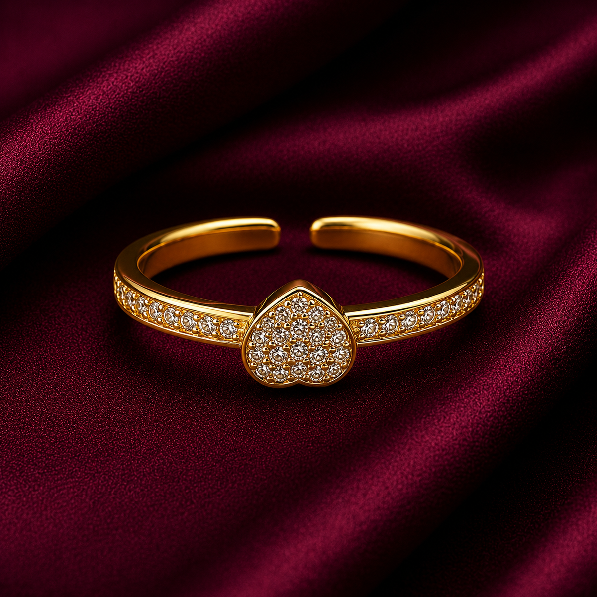 18K Crystal Heart Open Ring