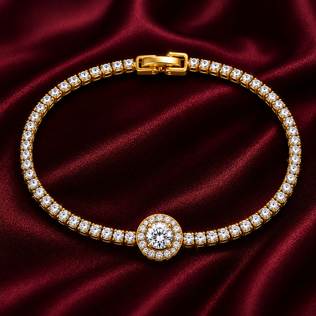 18K Halo Tennis Bracelet